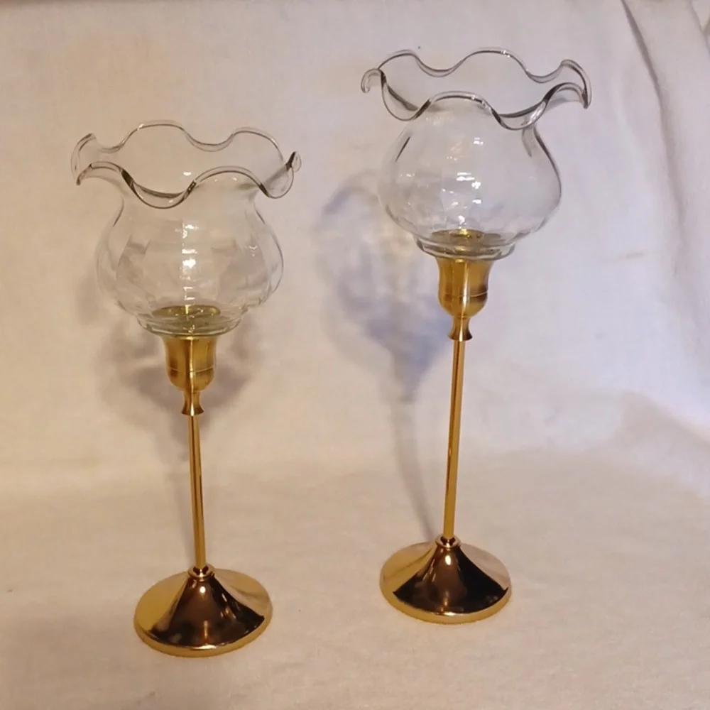 Elegant Gold and Clear Glass Candle Holders Set Of 2